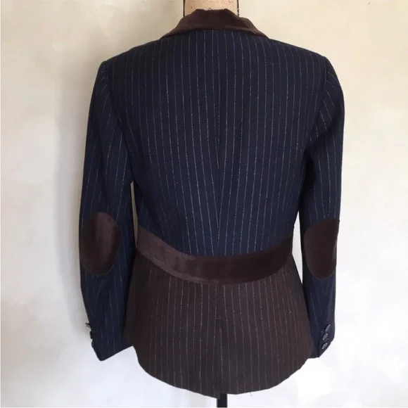 Boden Stripe Wool Blend Patch Elbow Blazer Jacket 4 - Picture 6 of 7